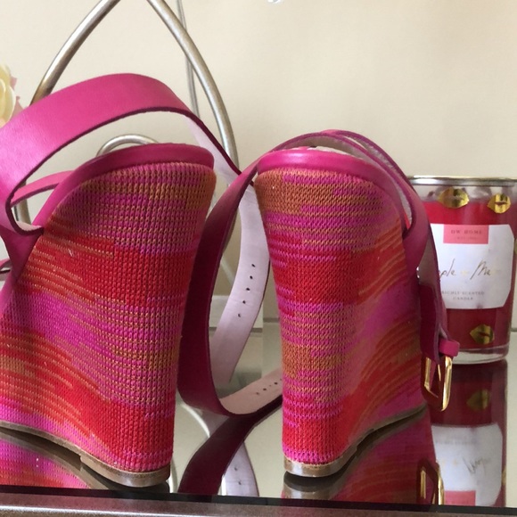 NEW M Missoni Pink Orange Leather Strappy High Heel Wedge Sandals - Picture 7 of 10